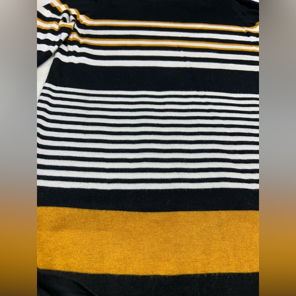 Suzy Shier Black and Yellow Striped 3/4 Sleeve Knit - Picture 2 of 6